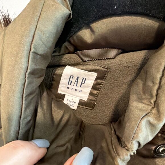 Gapkids Hooded Fleece Lined Parka Olive Lg - Picture 4 of 9